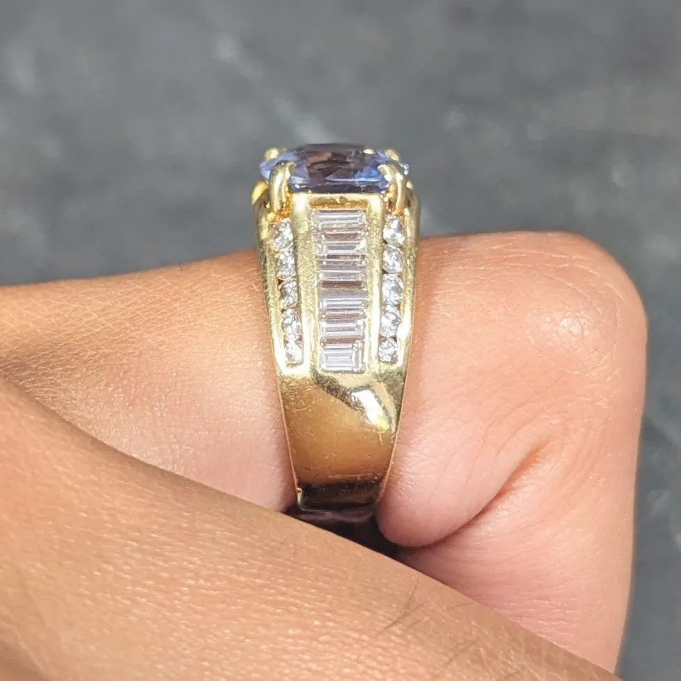 1980's 5.55 CTW No Heat Ceylon Sapphire Diamond 18 Karat Gold Vintage Ring GIA