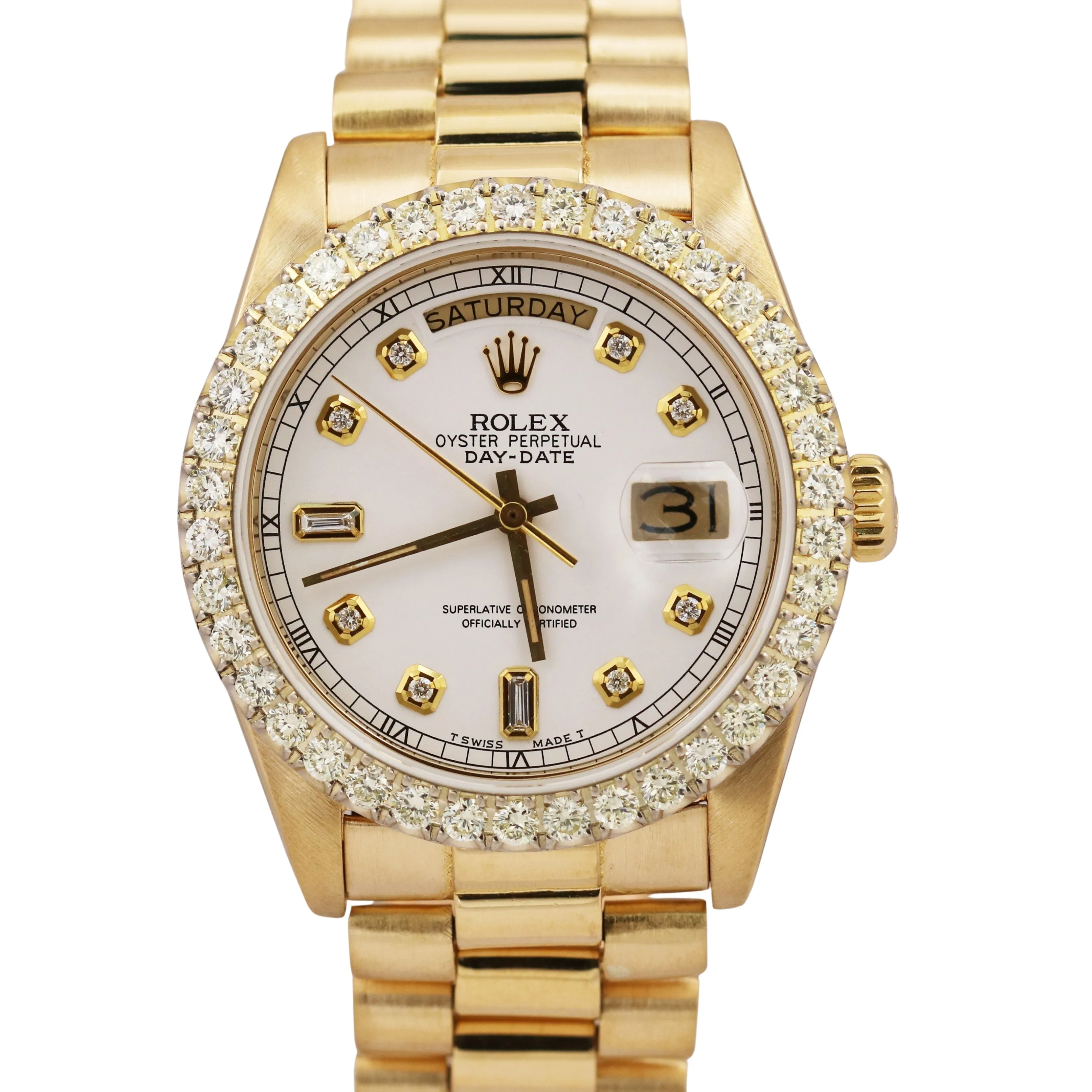 1984 Rolex Day-Date President 36mm White DIAMOND 18K Yellow Gold Watch 18038