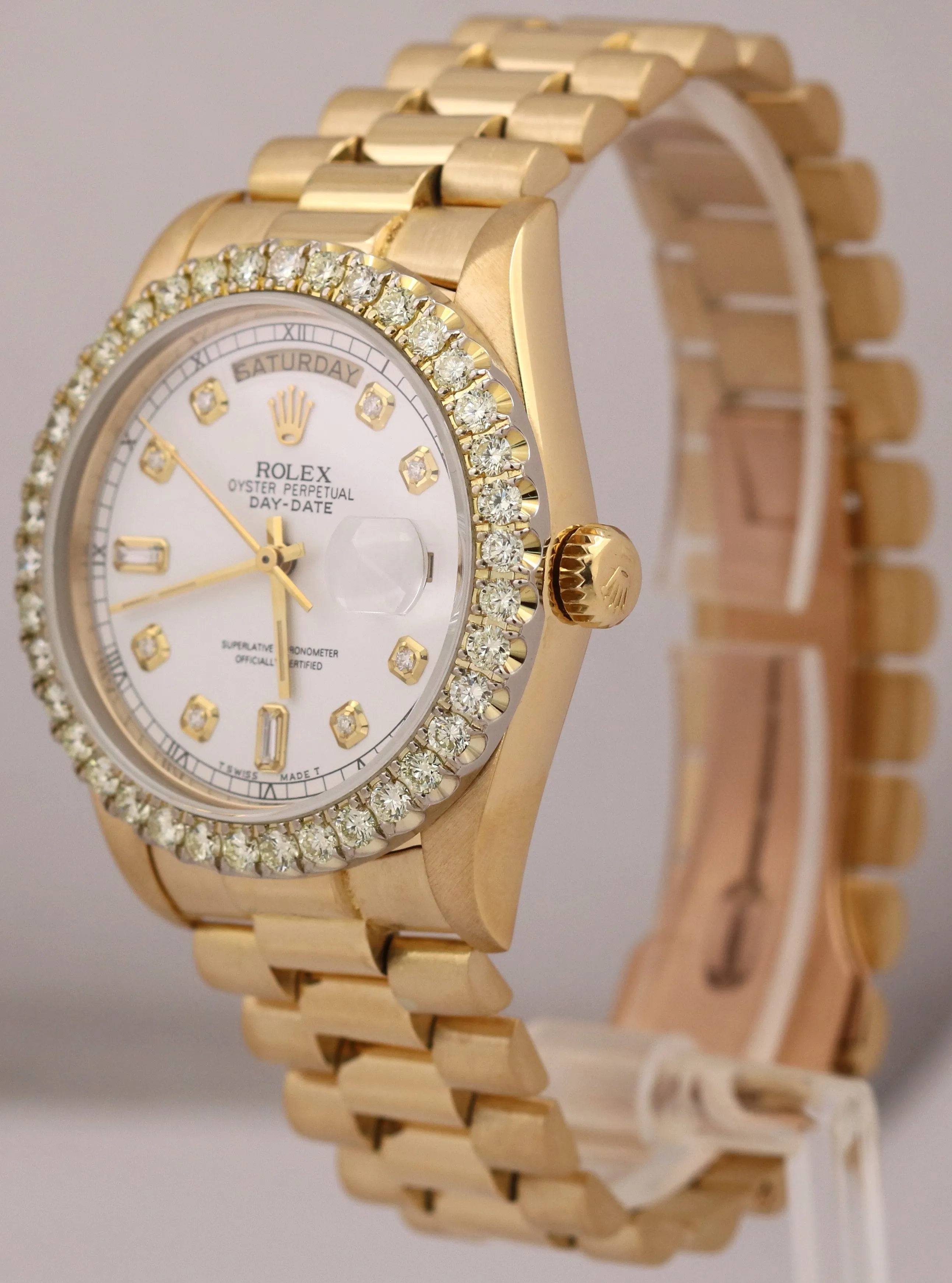 1984 Rolex Day-Date President 36mm White DIAMOND 18K Yellow Gold Watch 18038