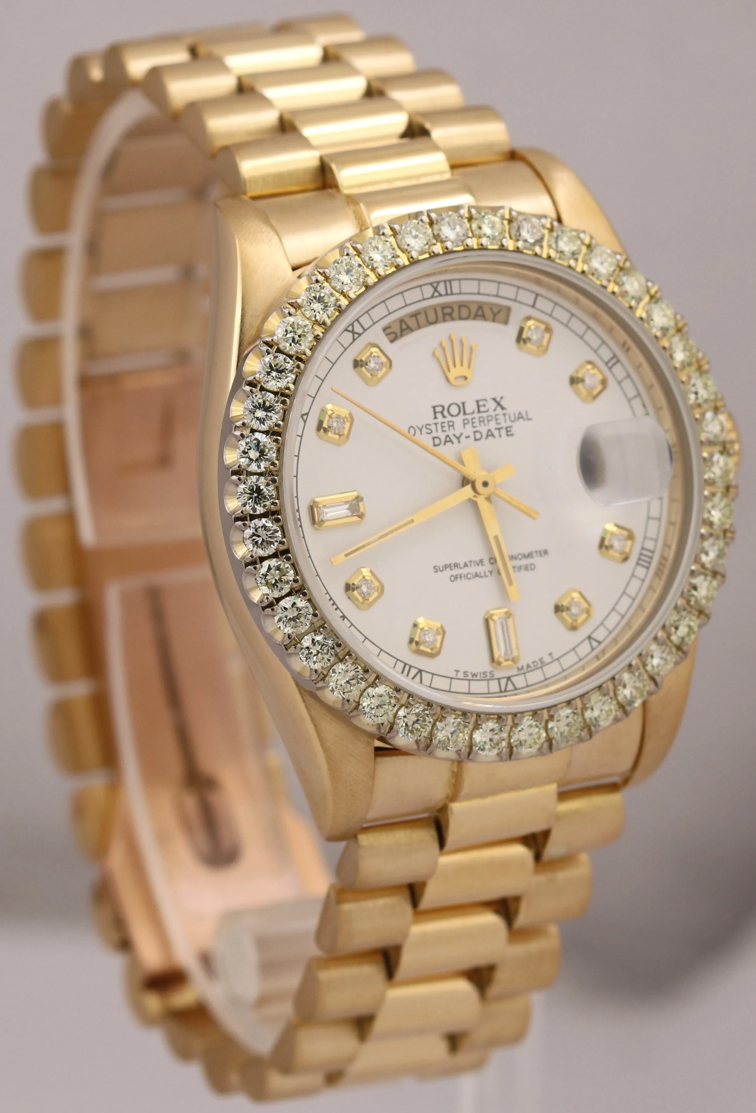 1984 Rolex Day-Date President 36mm White DIAMOND 18K Yellow Gold Watch 18038