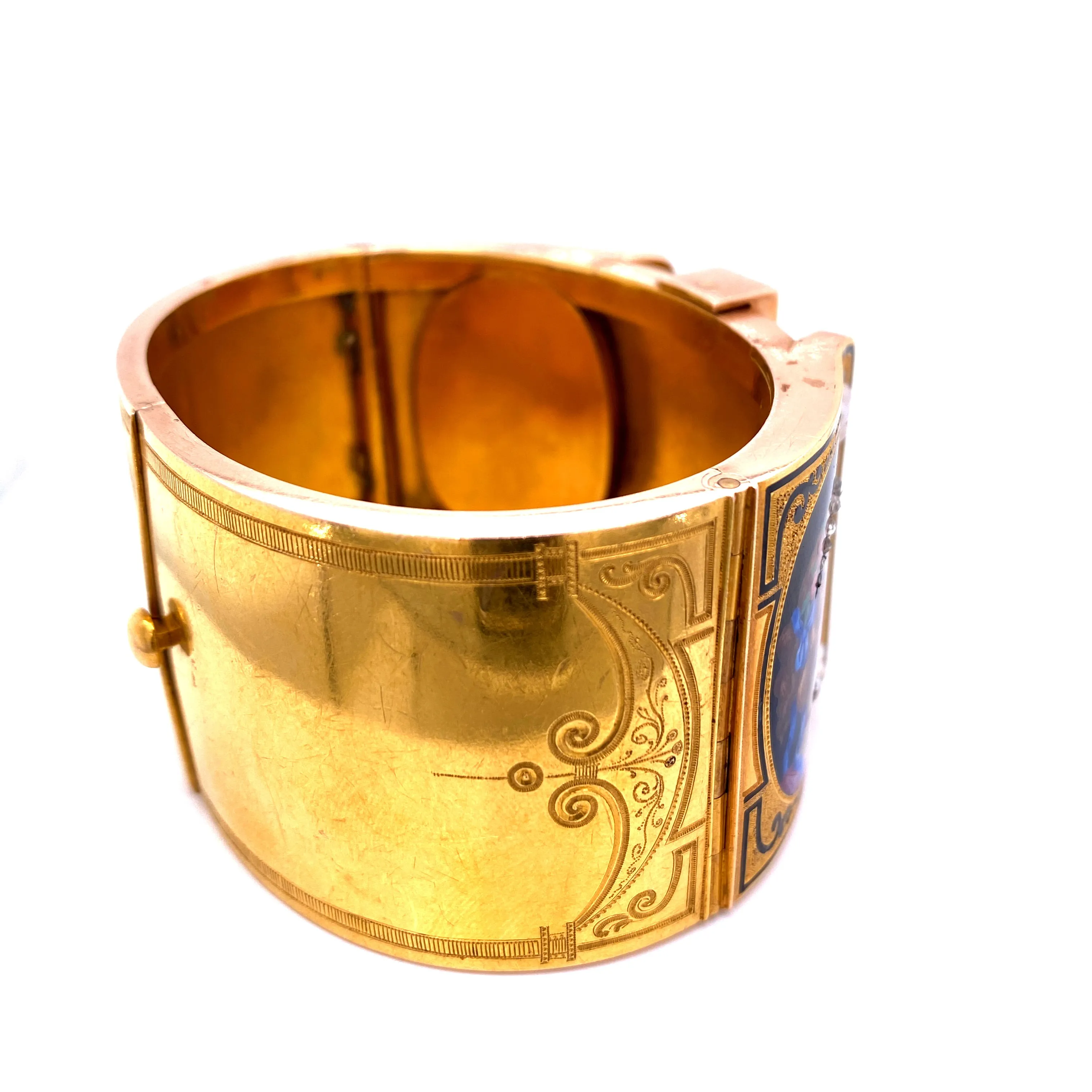 19th Century Austrian Enamel Diamonds Pearls Gold Portraits Bangle