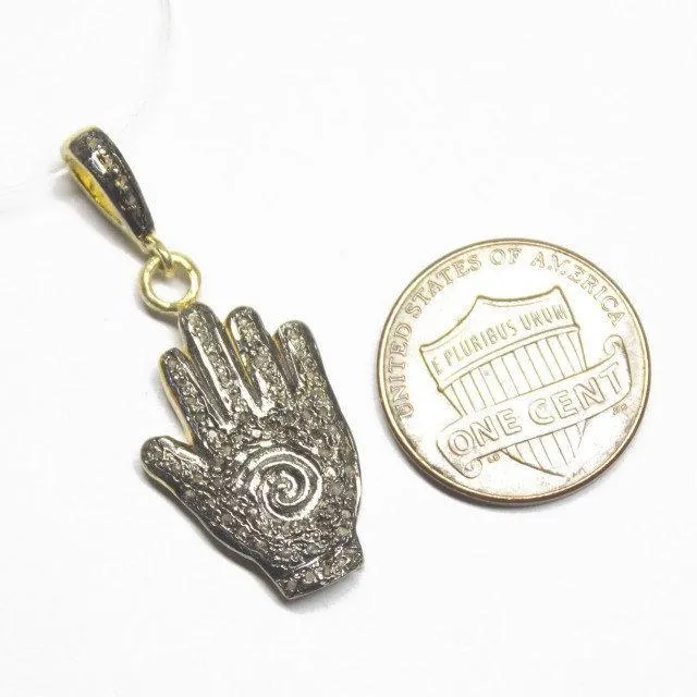 1pc Hamsa Pave Diamond 925 Sterling Silver Gold Vermeil Charm Pendant 24mm x 17mm