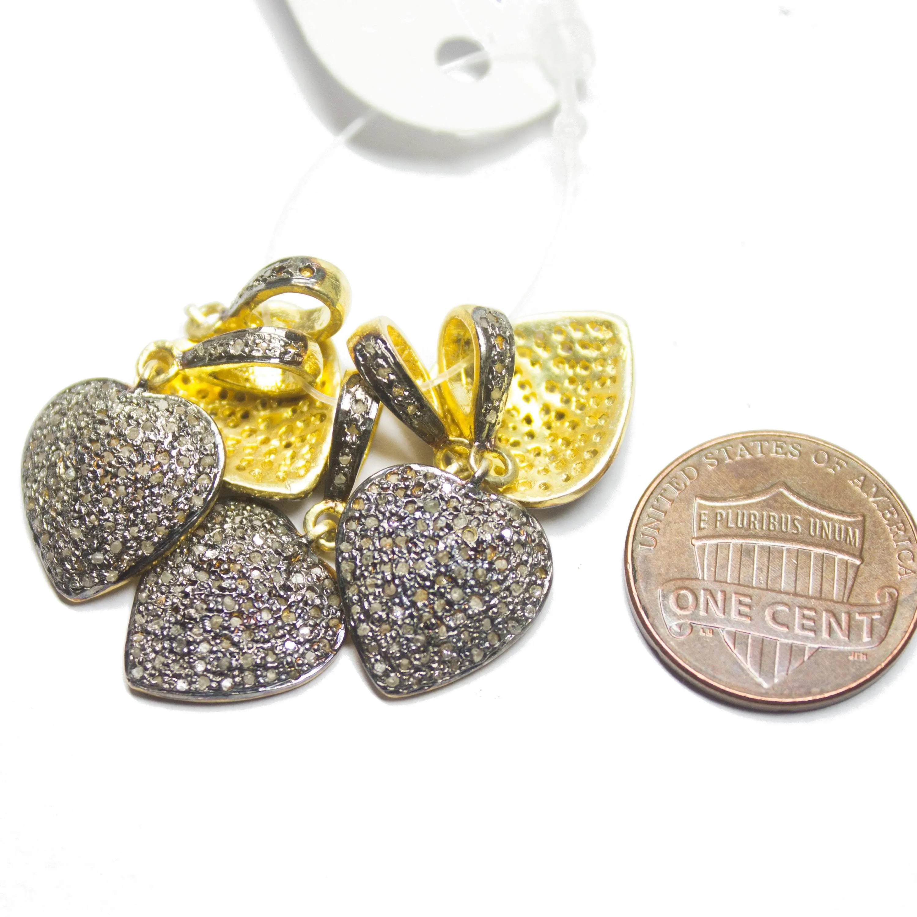 1pc Heart Pave Diamond 925 Sterling Silver Gold Vermeil Charm Pendant 27mm x 14mm