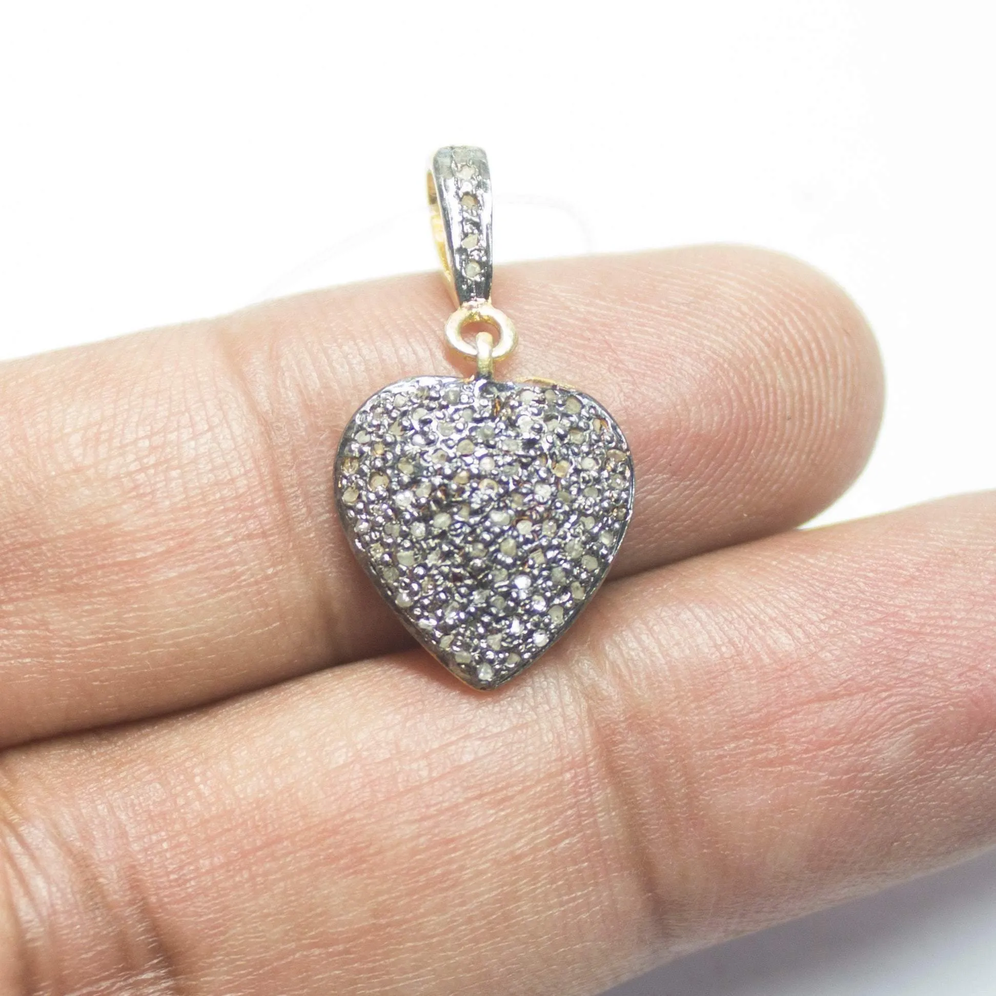 1pc Heart Pave Diamond 925 Sterling Silver Gold Vermeil Charm Pendant 27mm x 14mm