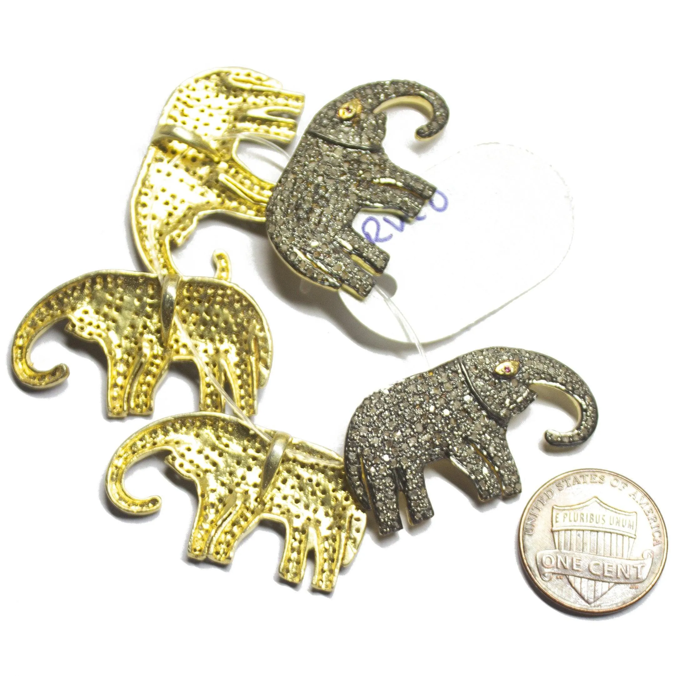 1pc Pave Diamond Elephant Animal 925 Sterling Silver Gold Vermeil Charm Pendant 33mmx19mm