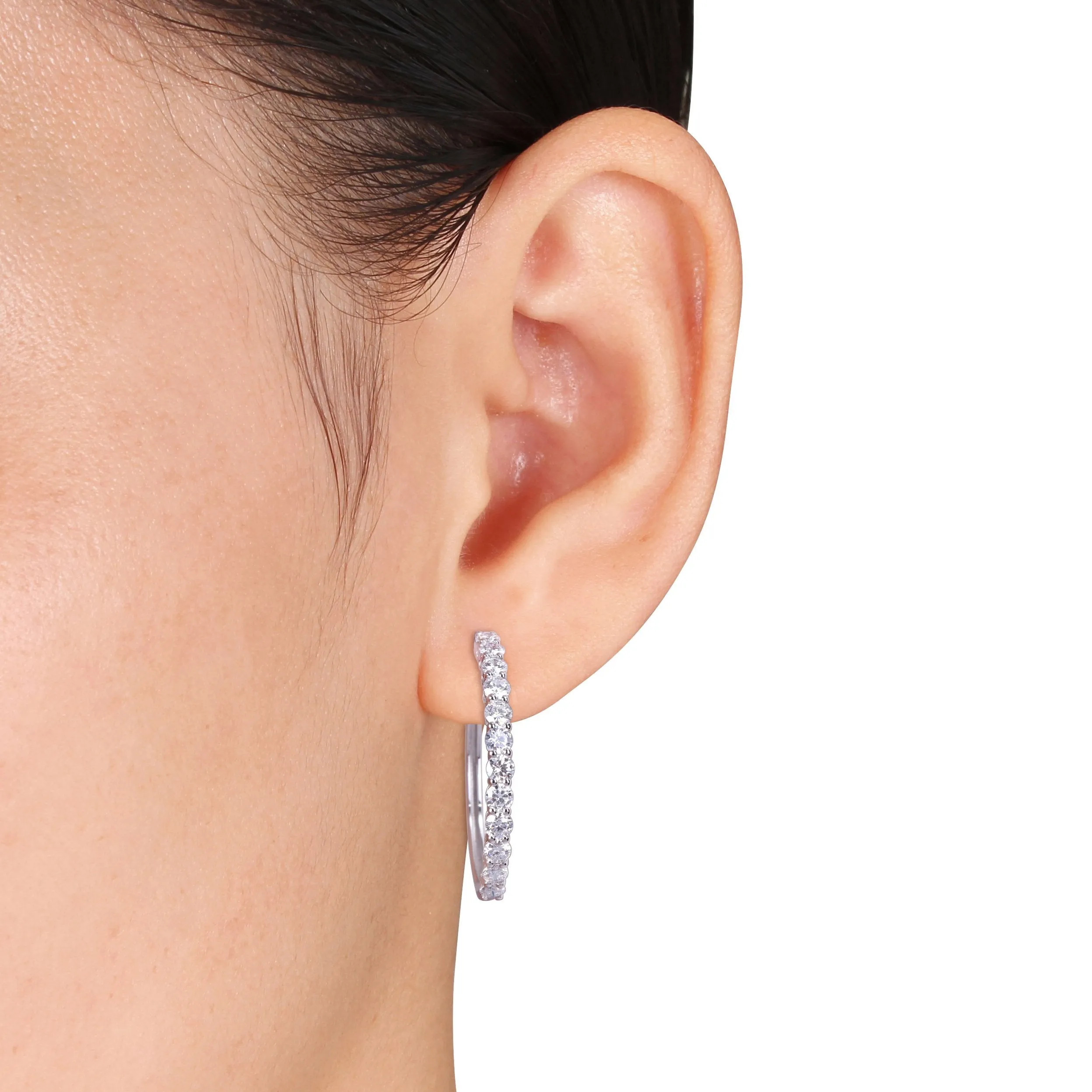 2 1/2 CT TGW Lab Created Diamond DEF VS Hoop Earrings 14k White Gold