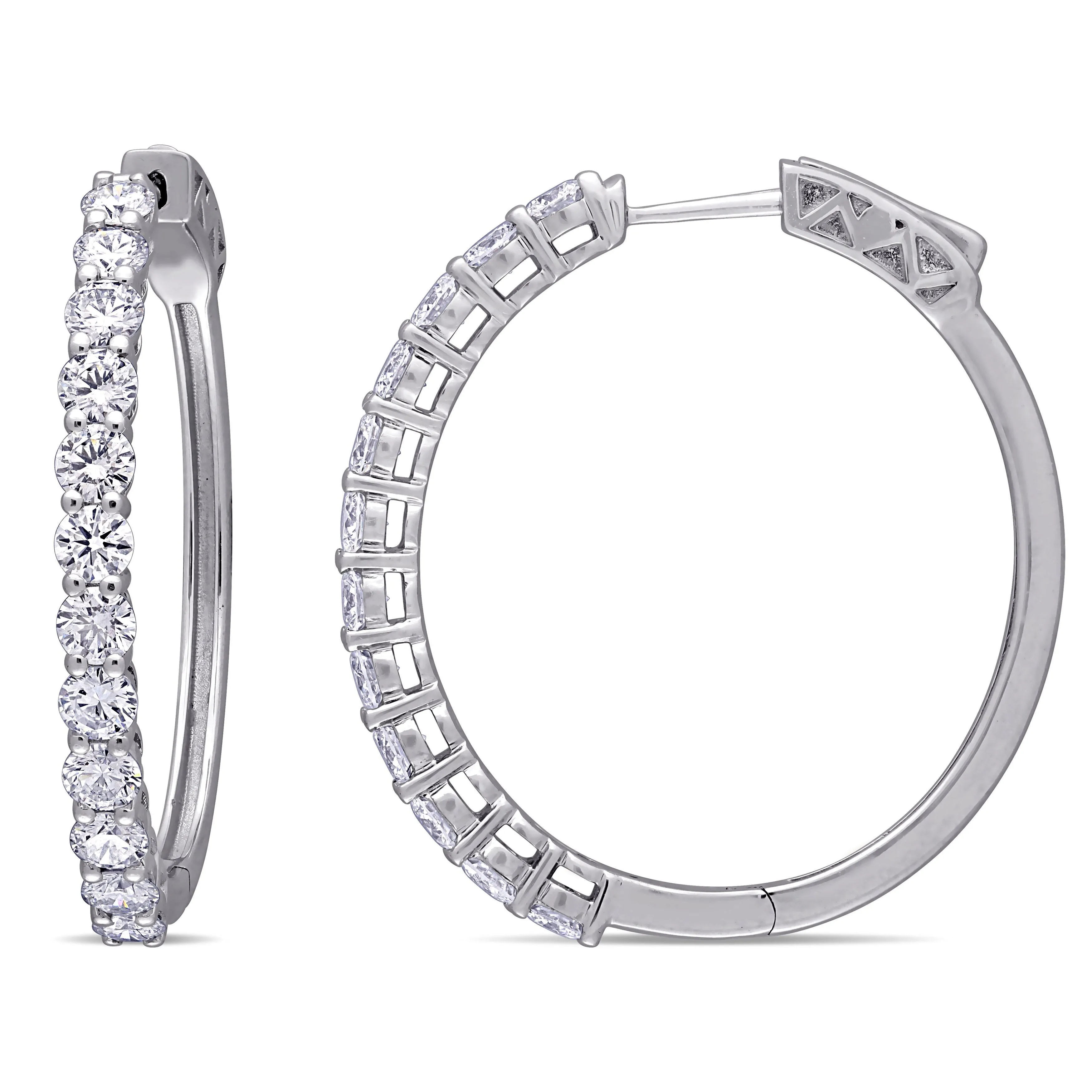 2 1/2 CT TGW Lab Created Diamond DEF VS Hoop Earrings 14k White Gold