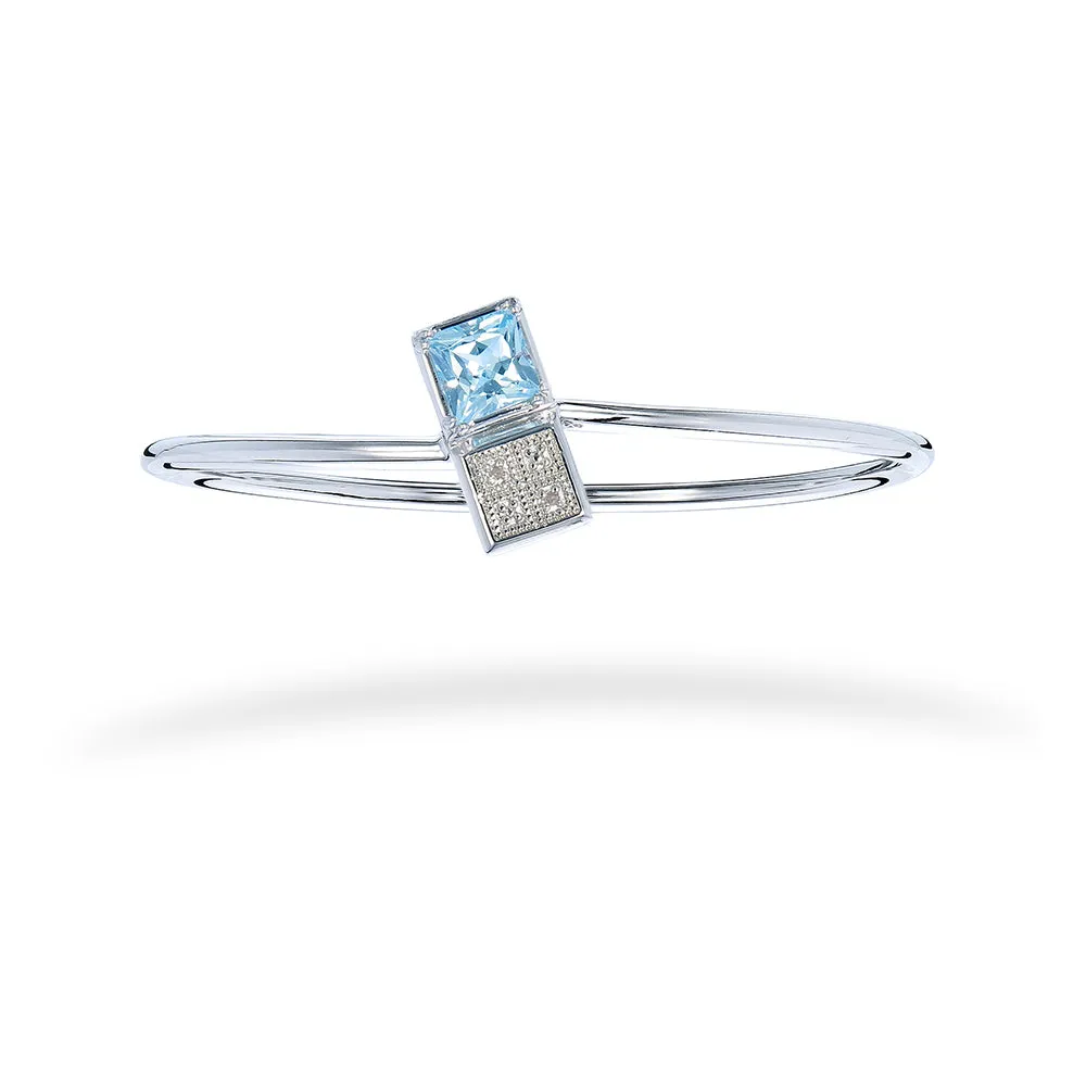 2 cttw Blue Topaz And Diamond Bangle Bracelet Brass Plating 8 MM Princess Shape