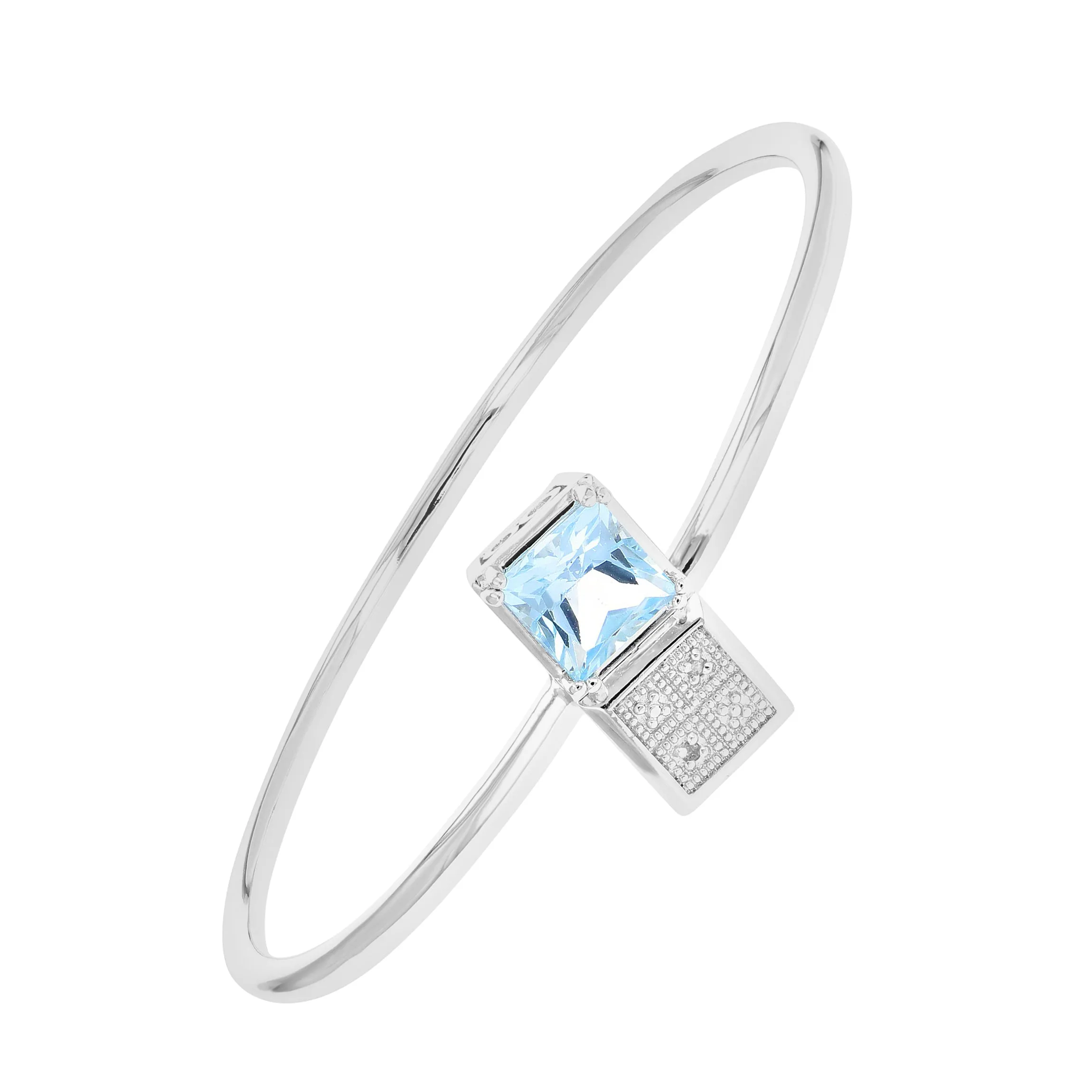 2 cttw Blue Topaz And Diamond Bangle Bracelet Brass Plating 8 MM Princess Shape