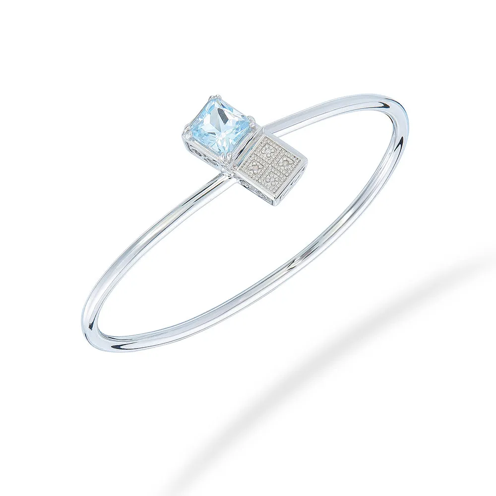 2 cttw Blue Topaz And Diamond Bangle Bracelet Brass Plating 8 MM Princess Shape
