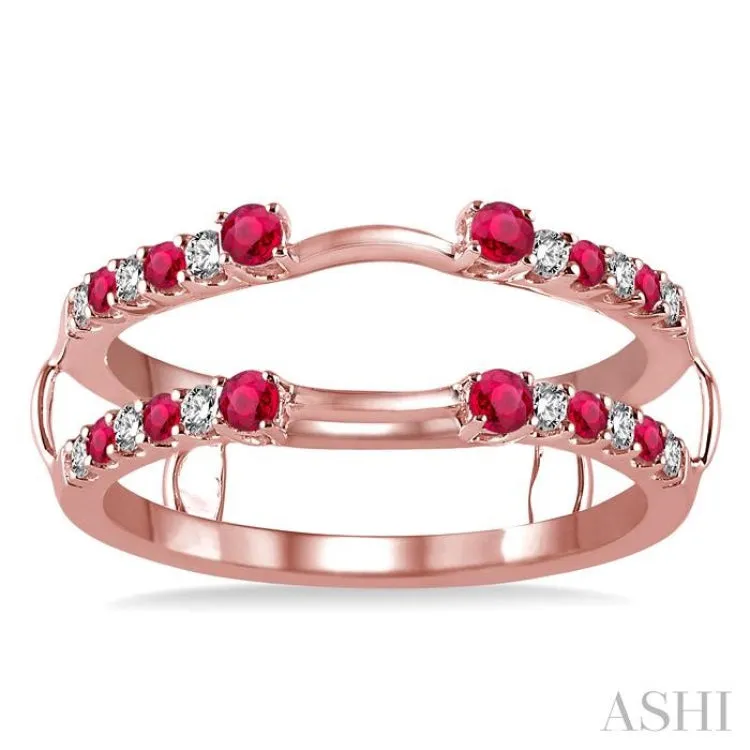 2 MM & 1.5 MM Ruby and 1/5 ctw Round Cut Diamond Precious Insert Ring in 14K Rose Gold
