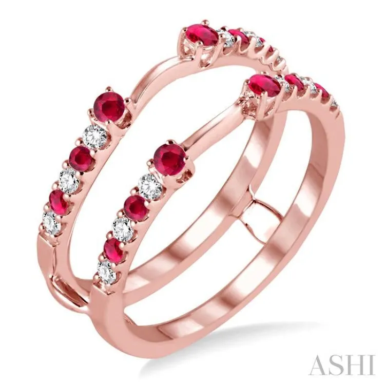 2 MM & 1.5 MM Ruby and 1/5 ctw Round Cut Diamond Precious Insert Ring in 14K Rose Gold