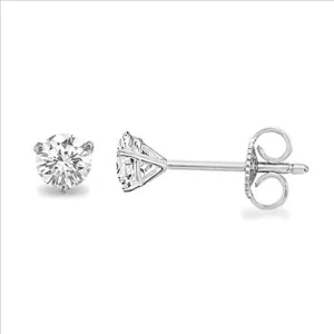 .20 Ctw Round Diamond Stud Earrings, 3 prong setting in 14Kt White Gold.  Fine Quality.