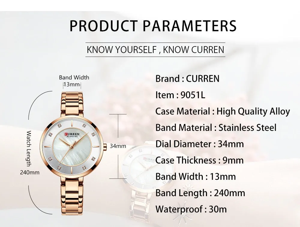 2022 CURREN New Women Watches Luxury Brand Rose Gold Quartz Ladies Wrist Watch Bracelet Waterproof Female Clock relogio feminino