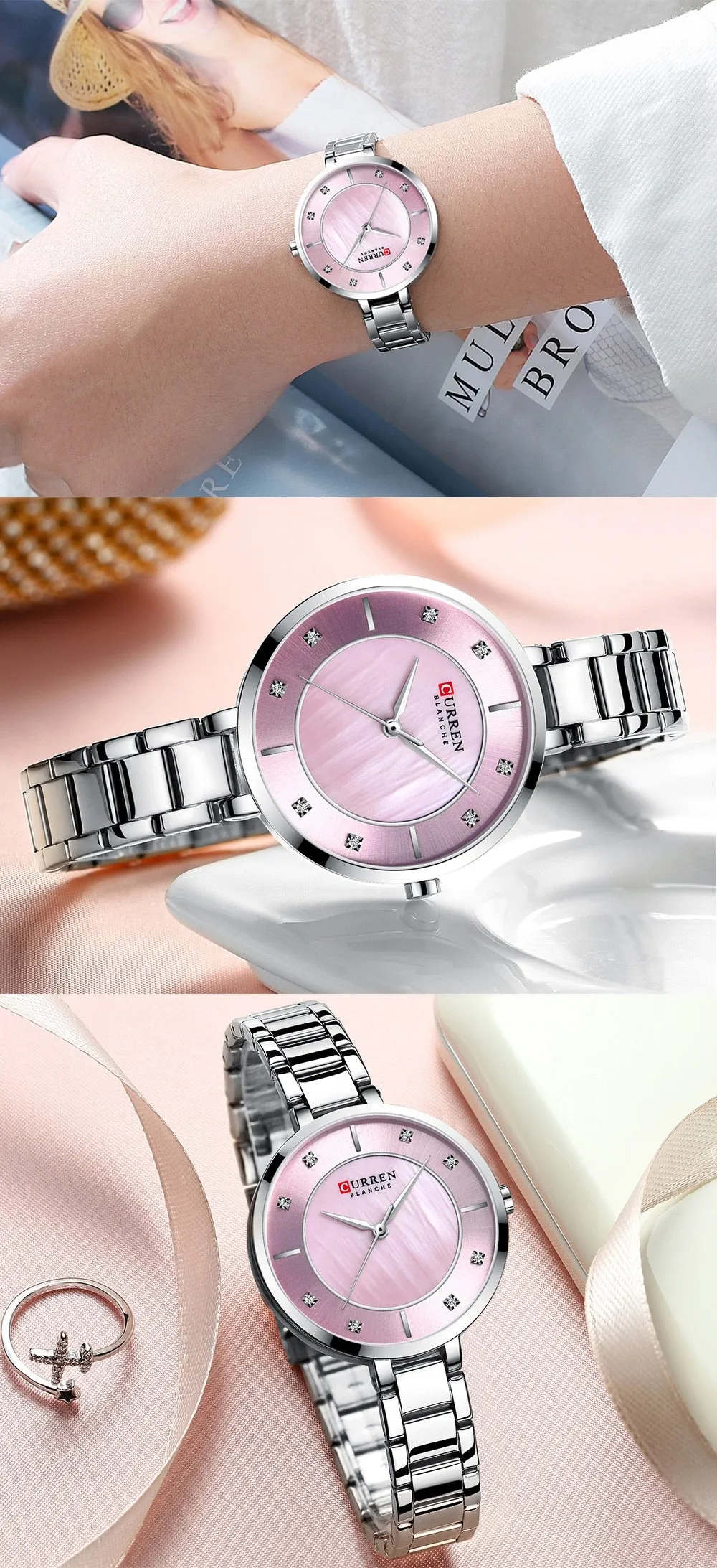 2022 CURREN New Women Watches Luxury Brand Rose Gold Quartz Ladies Wrist Watch Bracelet Waterproof Female Clock relogio feminino