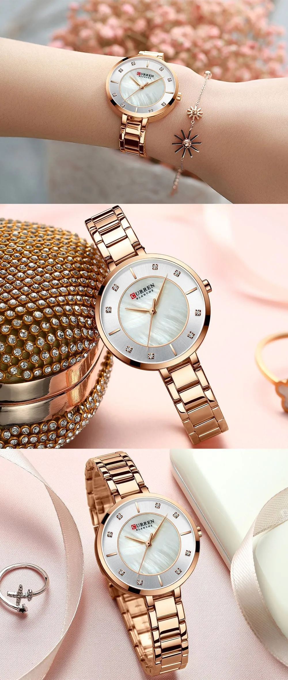2022 CURREN New Women Watches Luxury Brand Rose Gold Quartz Ladies Wrist Watch Bracelet Waterproof Female Clock relogio feminino