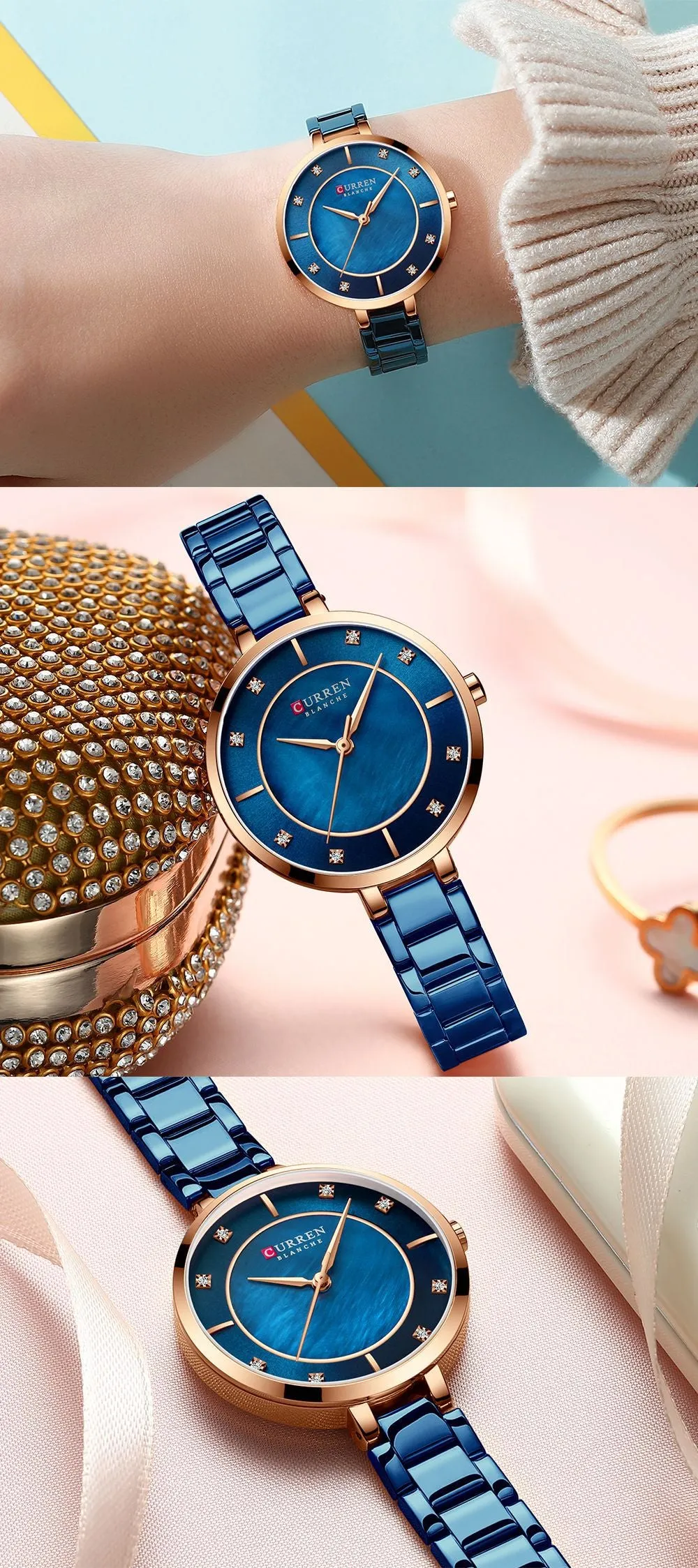 2022 CURREN New Women Watches Luxury Brand Rose Gold Quartz Ladies Wrist Watch Bracelet Waterproof Female Clock relogio feminino