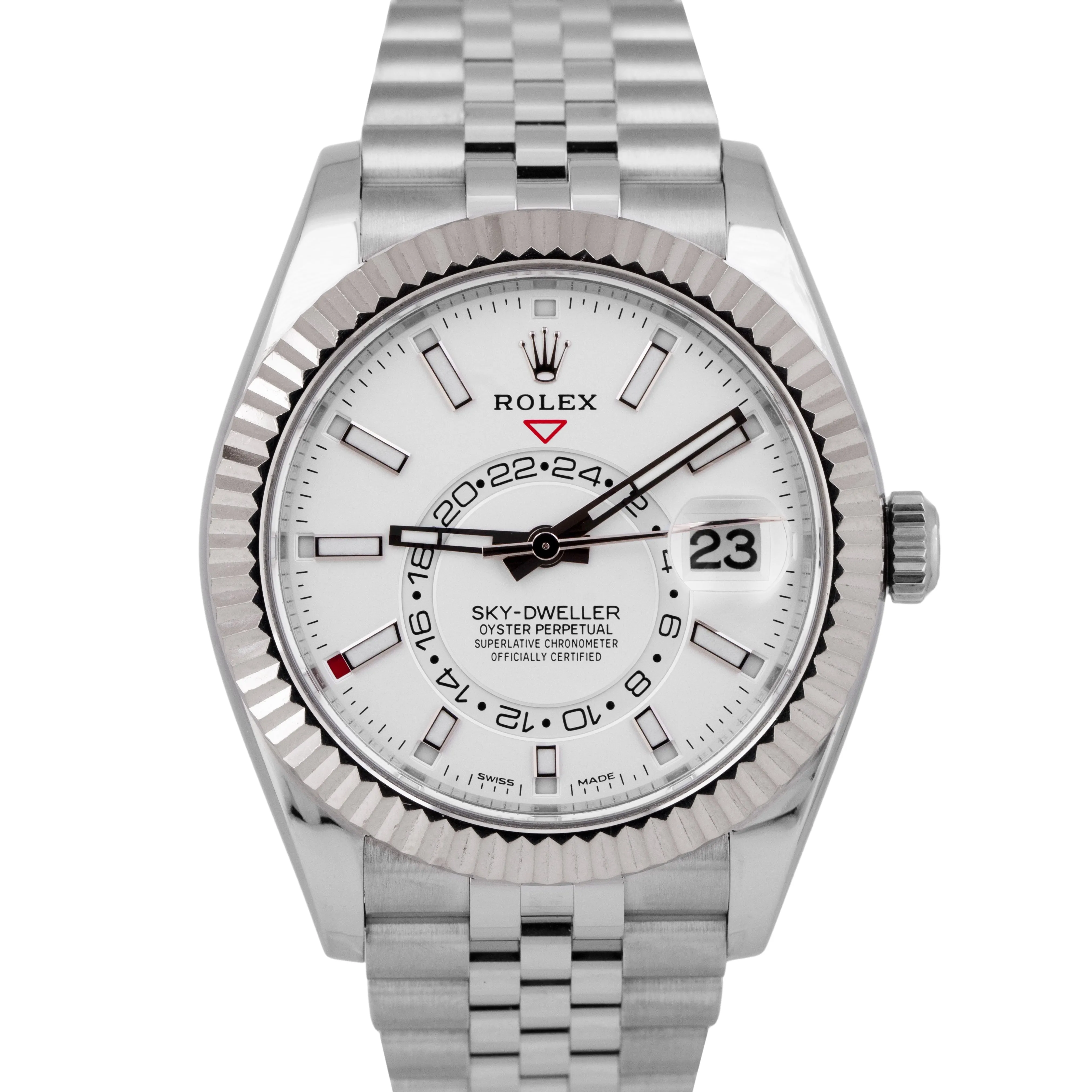 2022 NEW PAPERS Rolex Sky-Dweller WHITE 18K Gold Steel 42mm JUBILEE 326934 BOX
