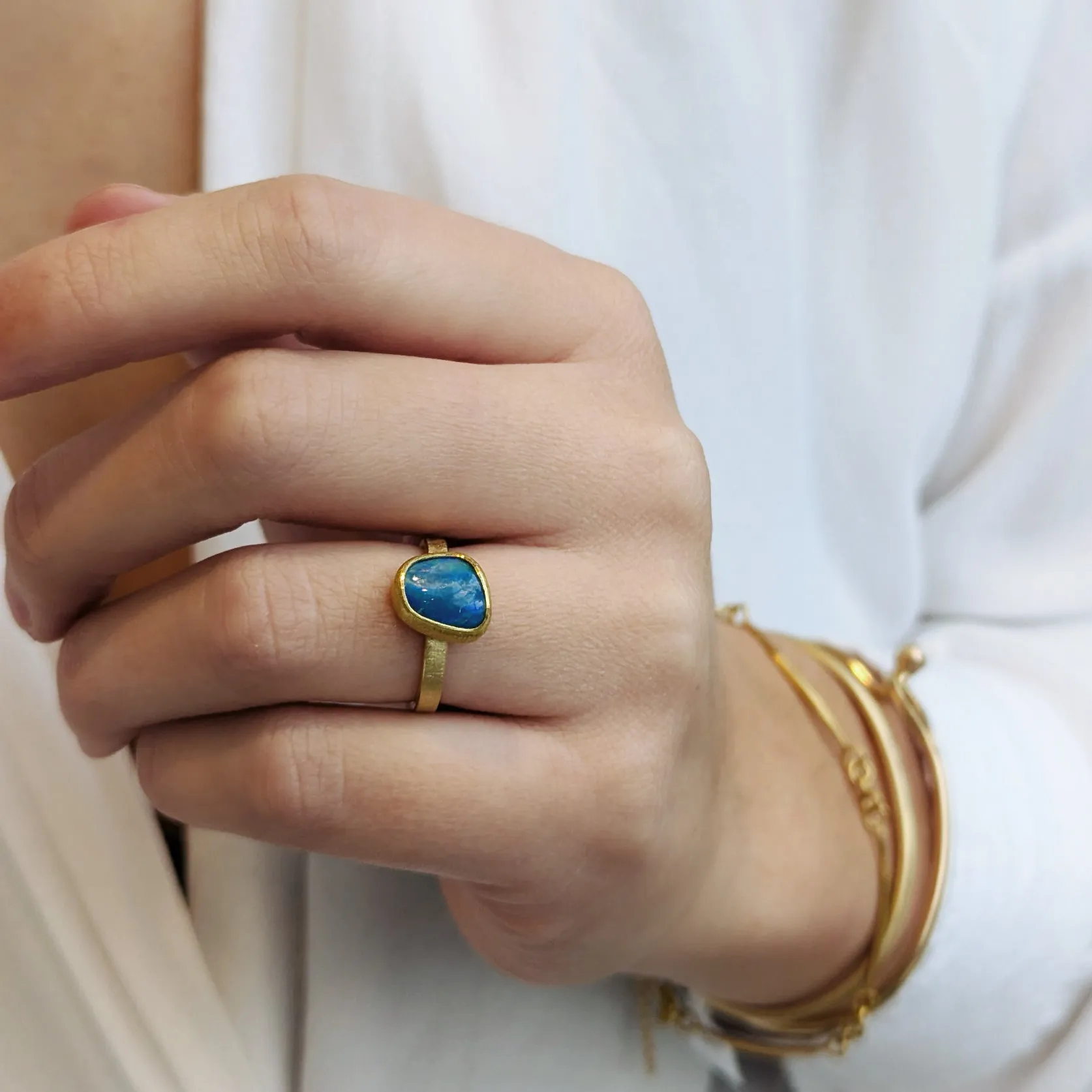 22 & 18K Asymmetrical Australian Opal Ring