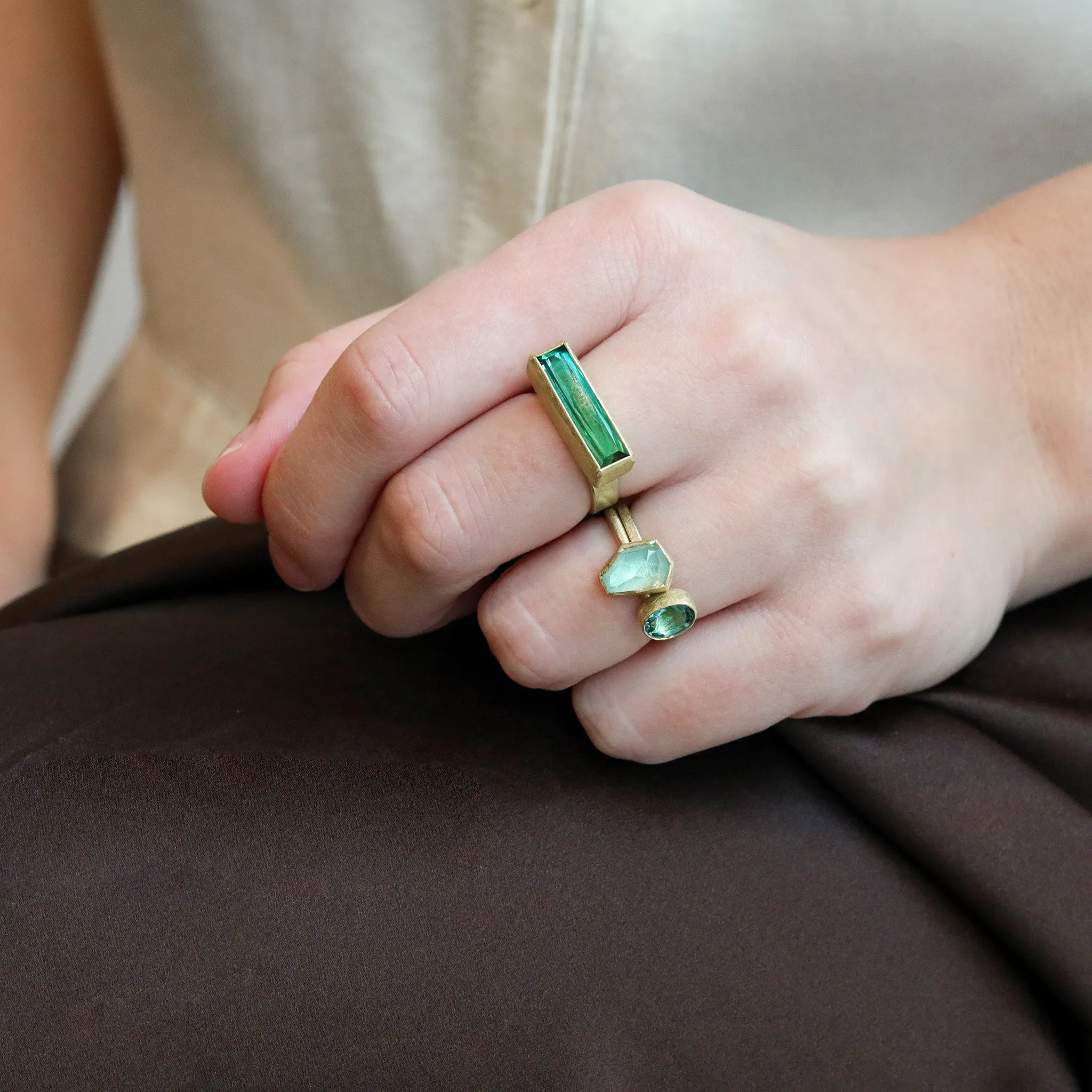 22 & 18K Bezel-Set Blueish Green Tourmaline Ring