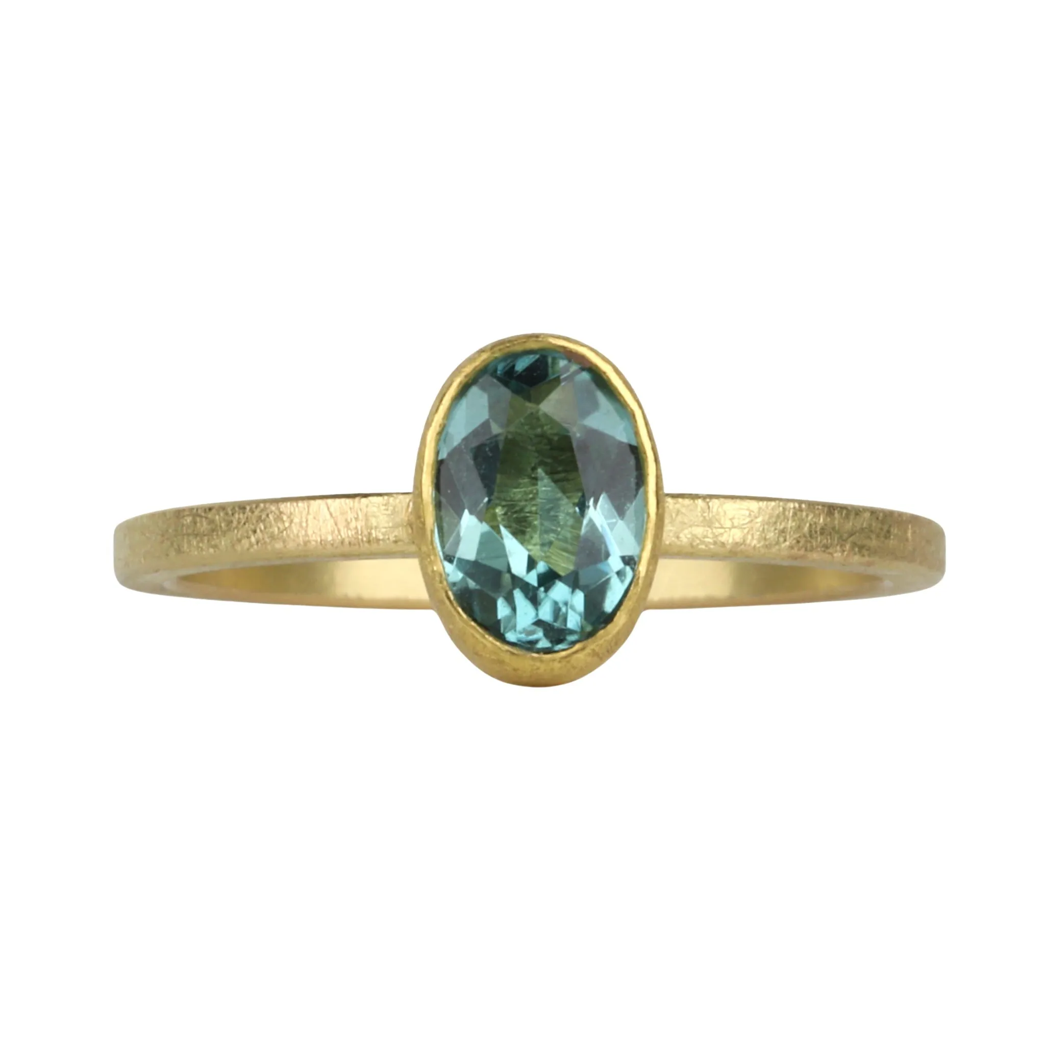 22 & 18K Bezel-Set Blueish Green Tourmaline Ring