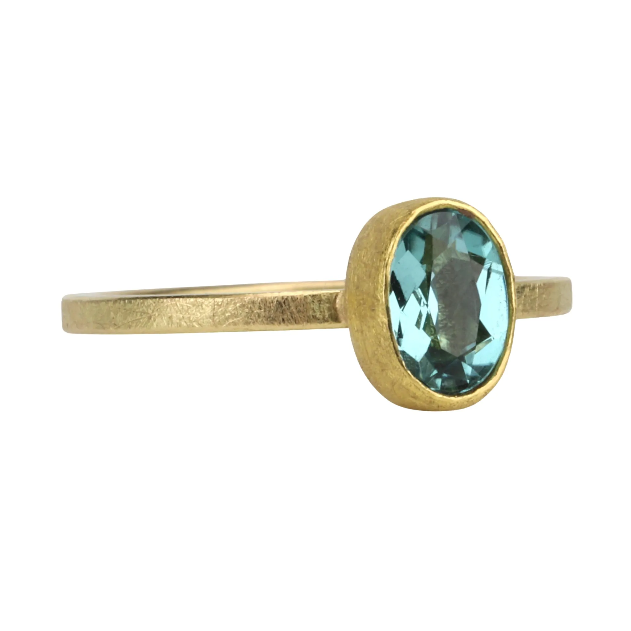 22 & 18K Bezel-Set Blueish Green Tourmaline Ring