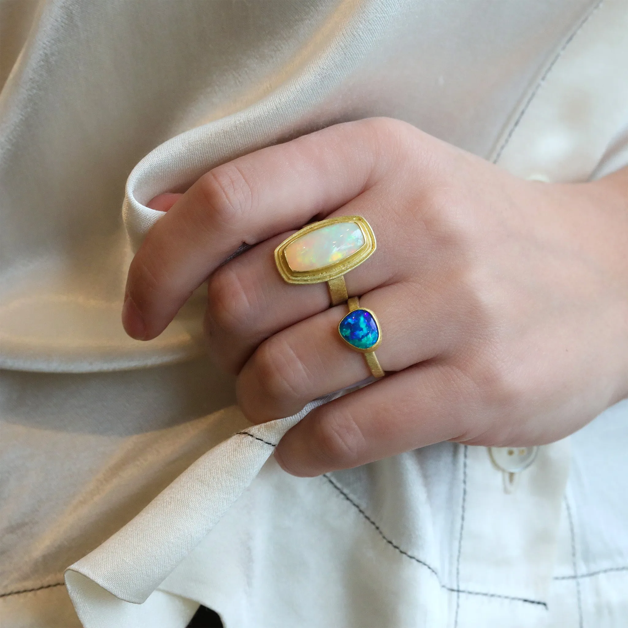 22 & 18K Bezel-Set Gold Australian Opal Ring