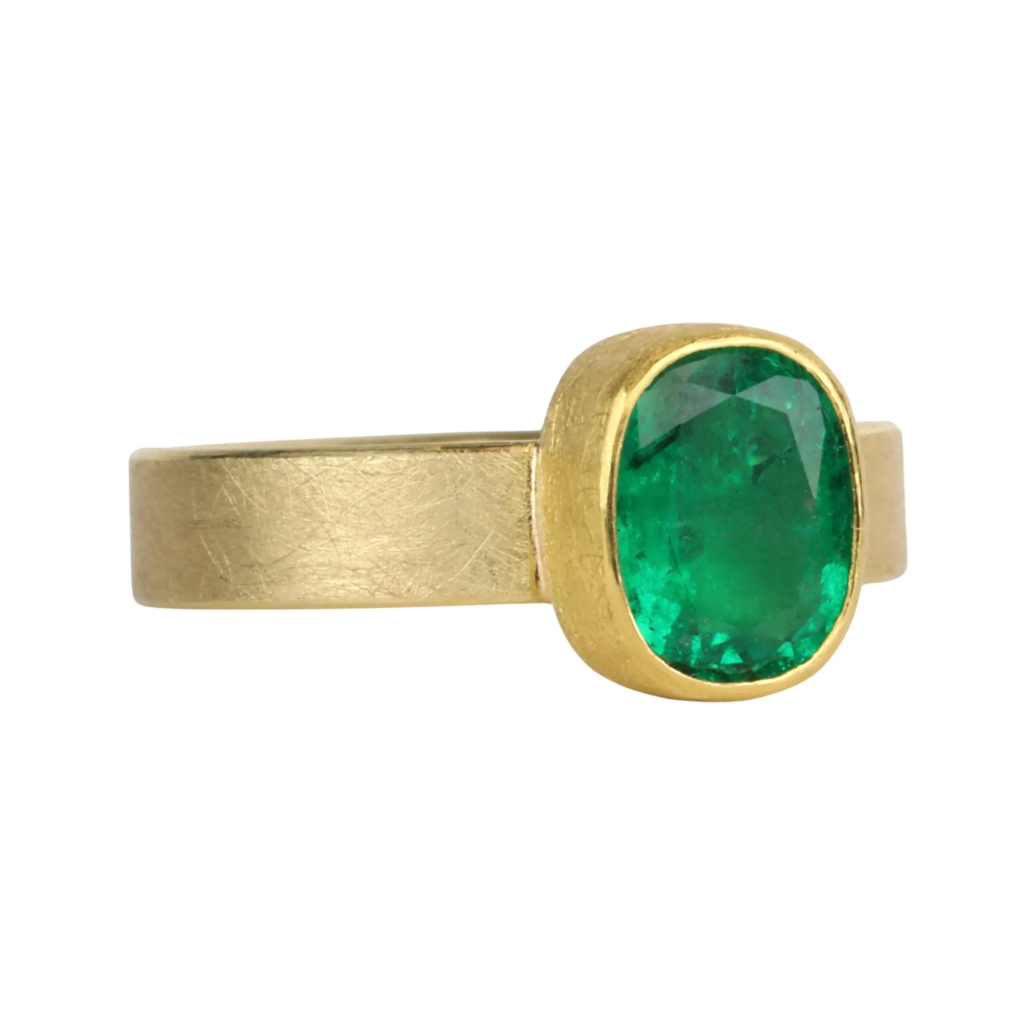 22 & 18K Bezel-Set Oval Zambian Emerald Ring