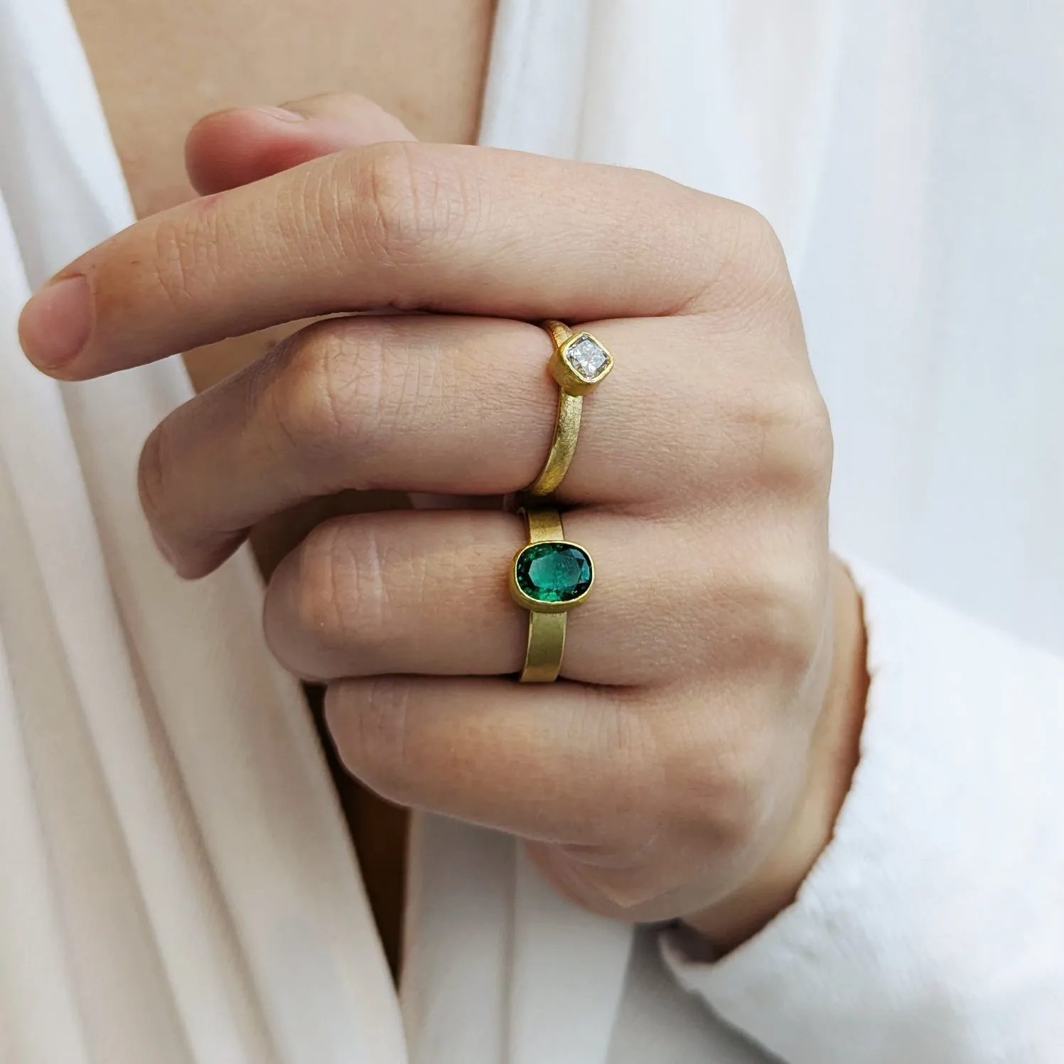 22 & 18K Bezel-Set Oval Zambian Emerald Ring