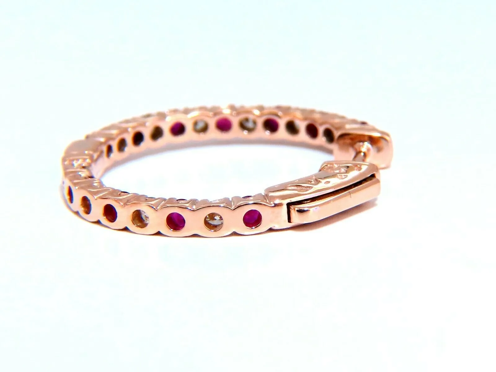 2.20ct natural Ruby diamonds hoop earrings 14kt rose gold inside out 24mm