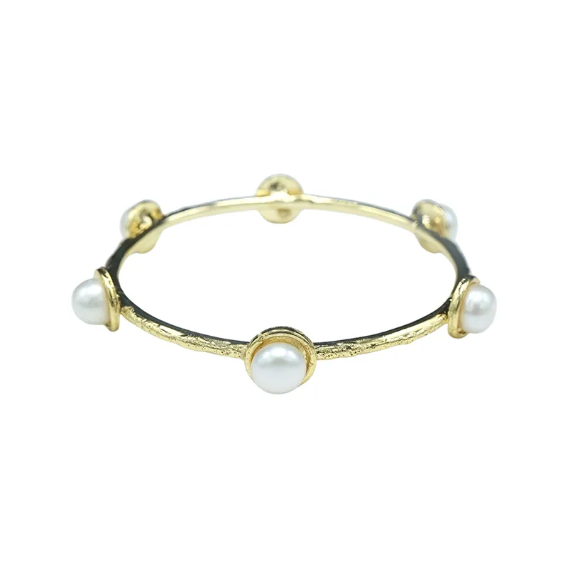 227-01-G | HAMMERED GOLD BANGLE w/6 (9MM PEARLS)