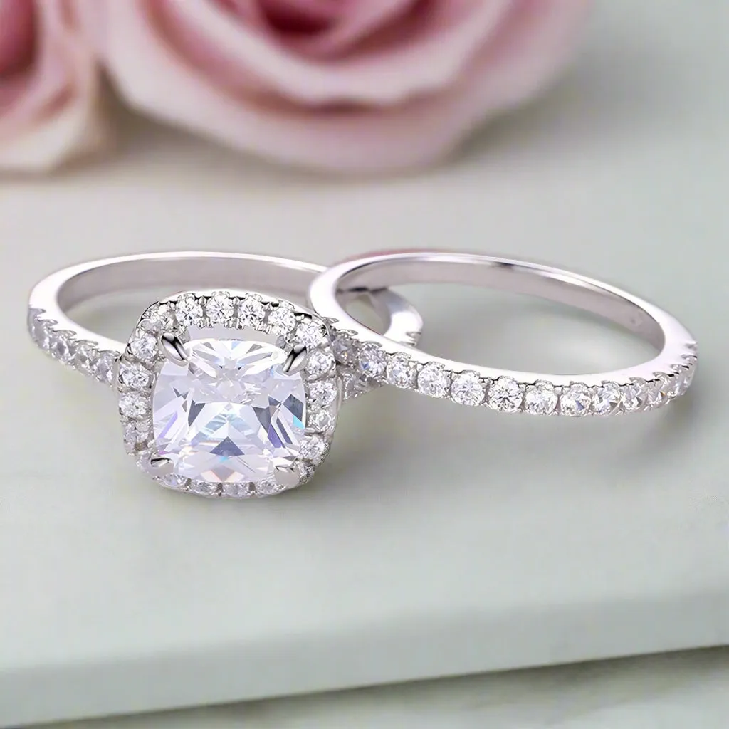 2.2ct Cushion Cut Created Diamond Ring Set
