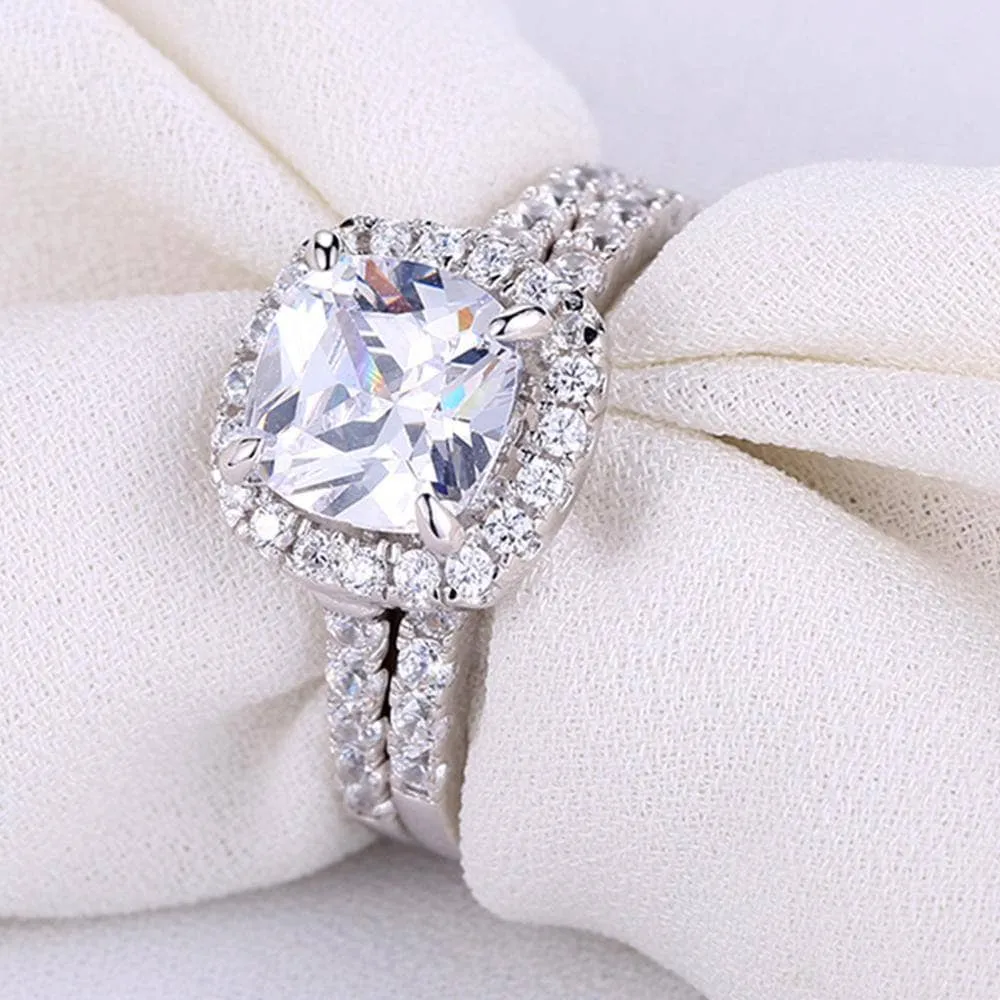 2.2ct Cushion Cut Created Diamond Ring Set
