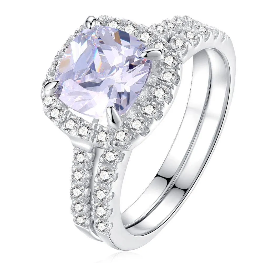 2.2ct Cushion Cut Created Diamond Ring Set