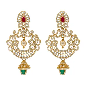 22K Yellow Gold Jeweled Chandbali Earrings (28.3gm)