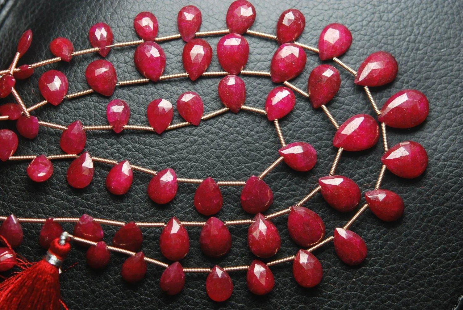 24 Pcs,Superb-Finest Quality,Dyed Ruby Faceted Pear Shape Briolettes, 8-9mm Size