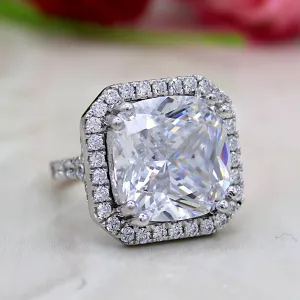 25Ct Cushion Cut Brilliant Halo Swarovski Crystal Wedding Ring