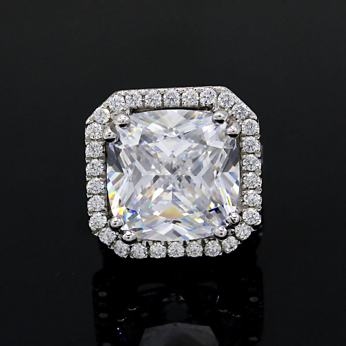 25Ct Cushion Cut Brilliant Halo Swarovski Crystal Wedding Ring