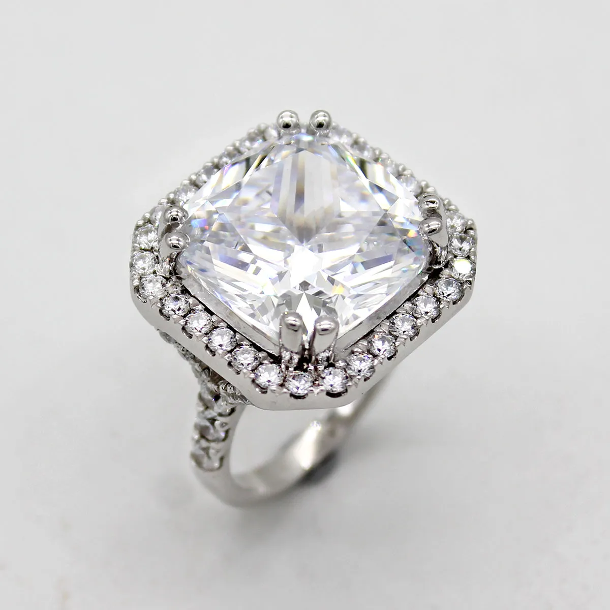 25Ct Cushion Cut Brilliant Halo Swarovski Crystal Wedding Ring