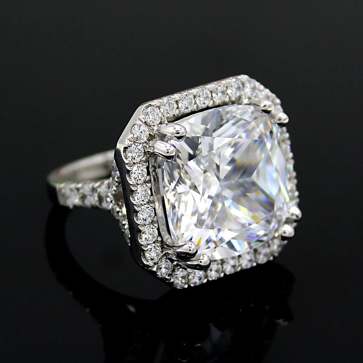 25Ct Cushion Cut Brilliant Halo Swarovski Crystal Wedding Ring