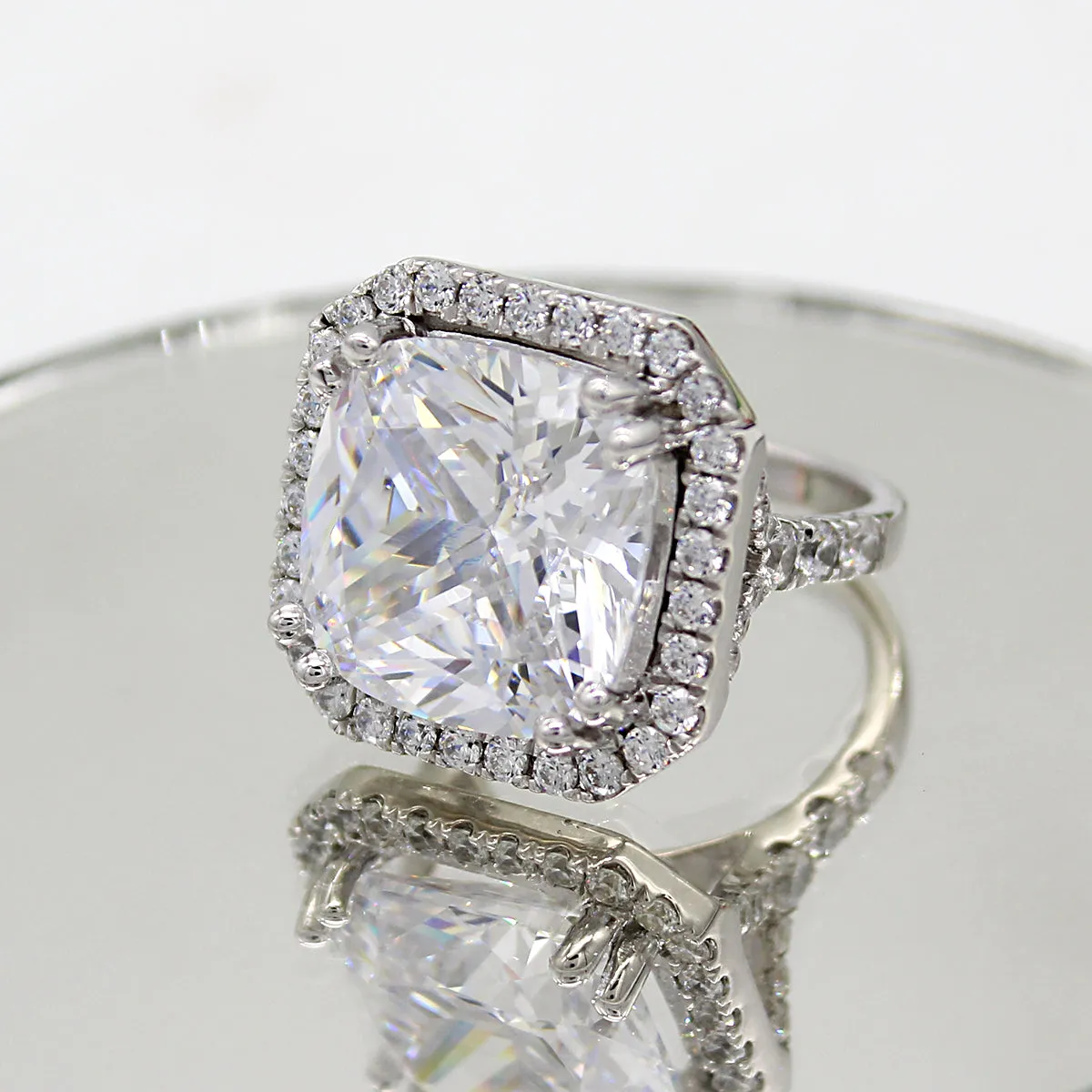25Ct Cushion Cut Brilliant Halo Swarovski Crystal Wedding Ring