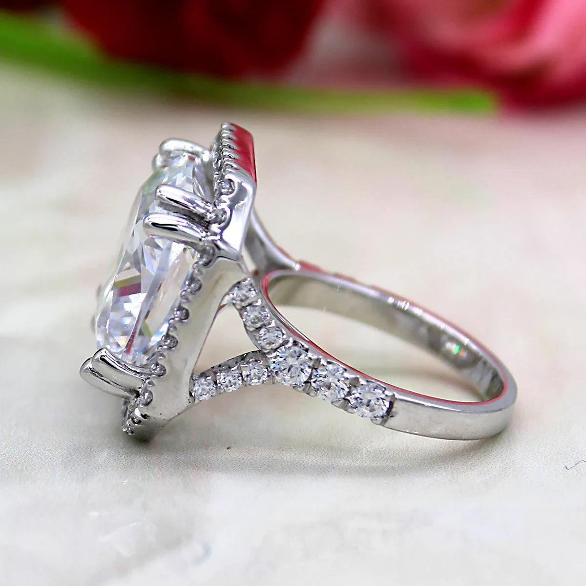 25Ct Cushion Cut Brilliant Halo Swarovski Crystal Wedding Ring