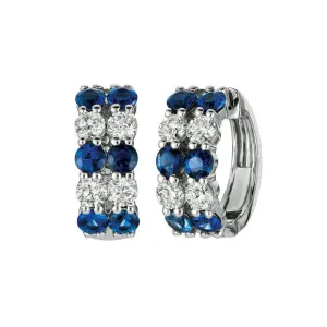 2.60 Carat Natural 2 Rows Diamond and Sapphire Hoop Earrings G SI 14K White Gold