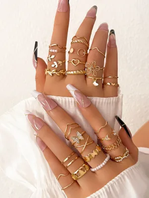 27pcs Butterfly Rings Set - Gold