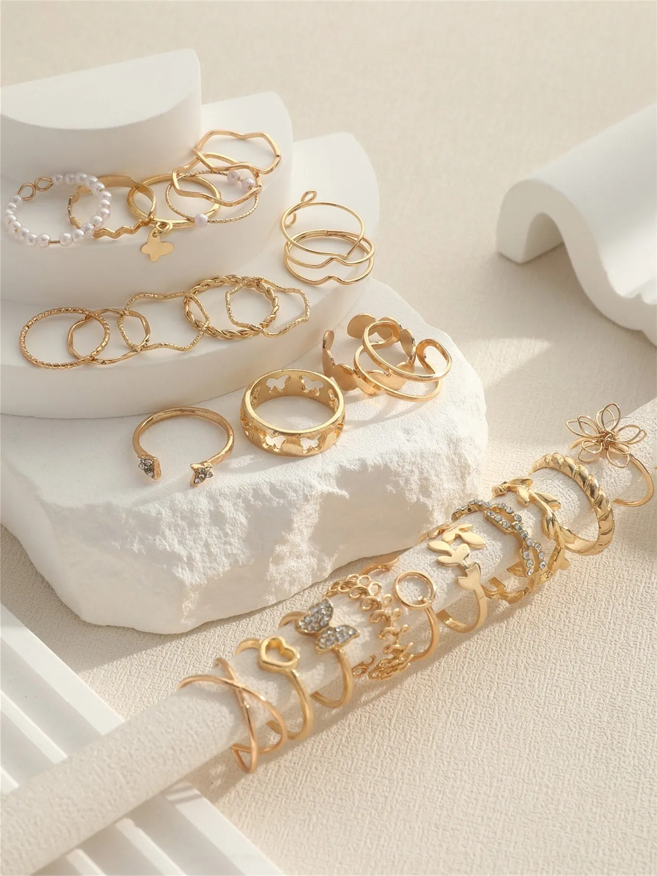 27pcs Butterfly Rings Set - Gold