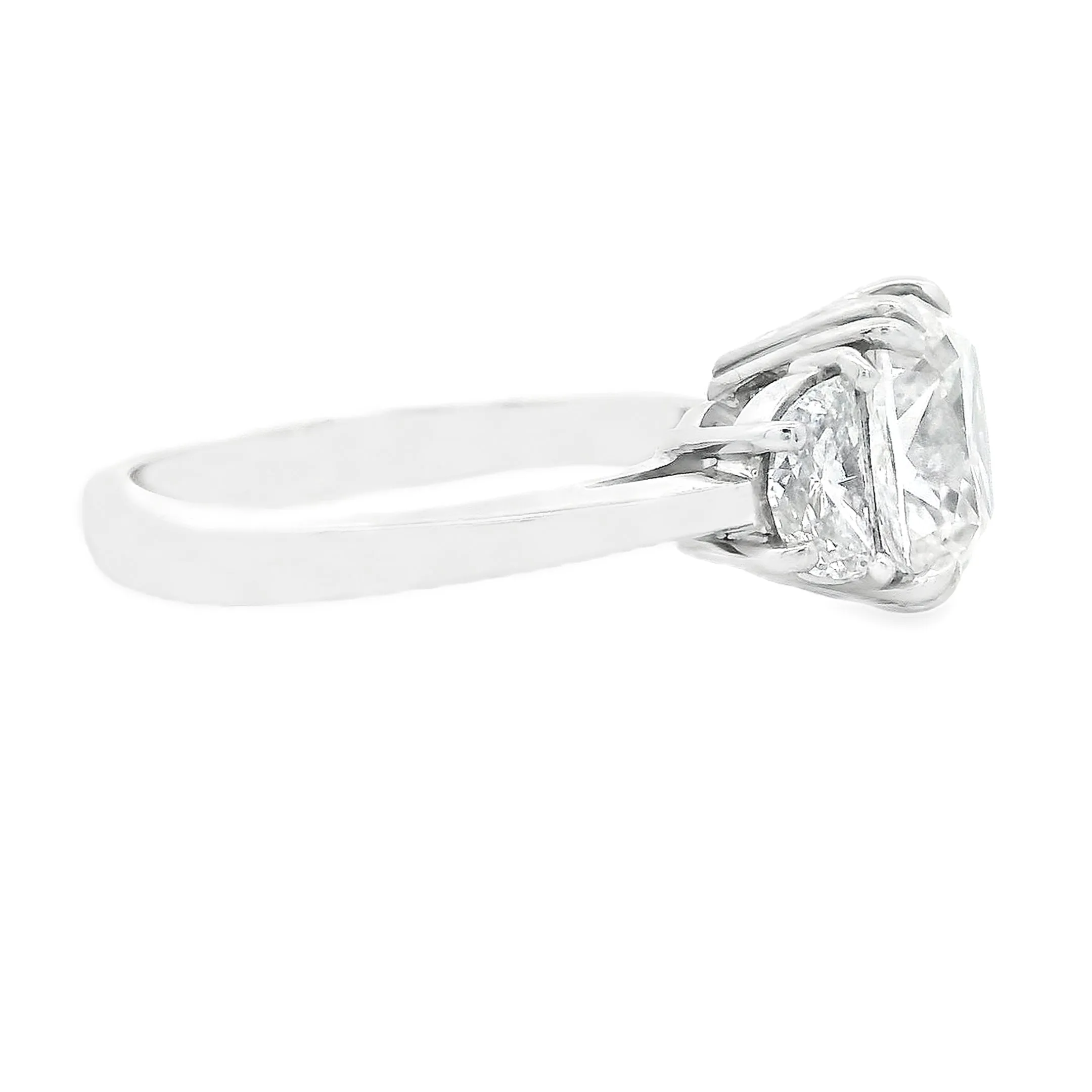 2.96ct Three Stone Cushion Cut Platinum Diamond Engagement Ring