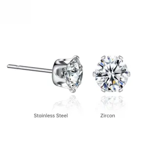 2pc Stainless Steel Zirconia Earrings Non-Allergic Faux Diamond Studs