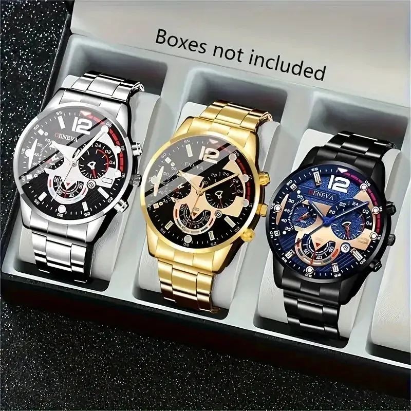3-Pack: Luxury Men's Quartz Watch Set with Precision Time Scale