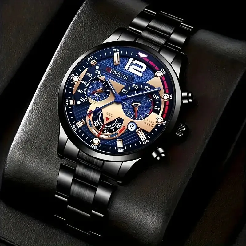 3-Pack: Luxury Men's Quartz Watch Set with Precision Time Scale