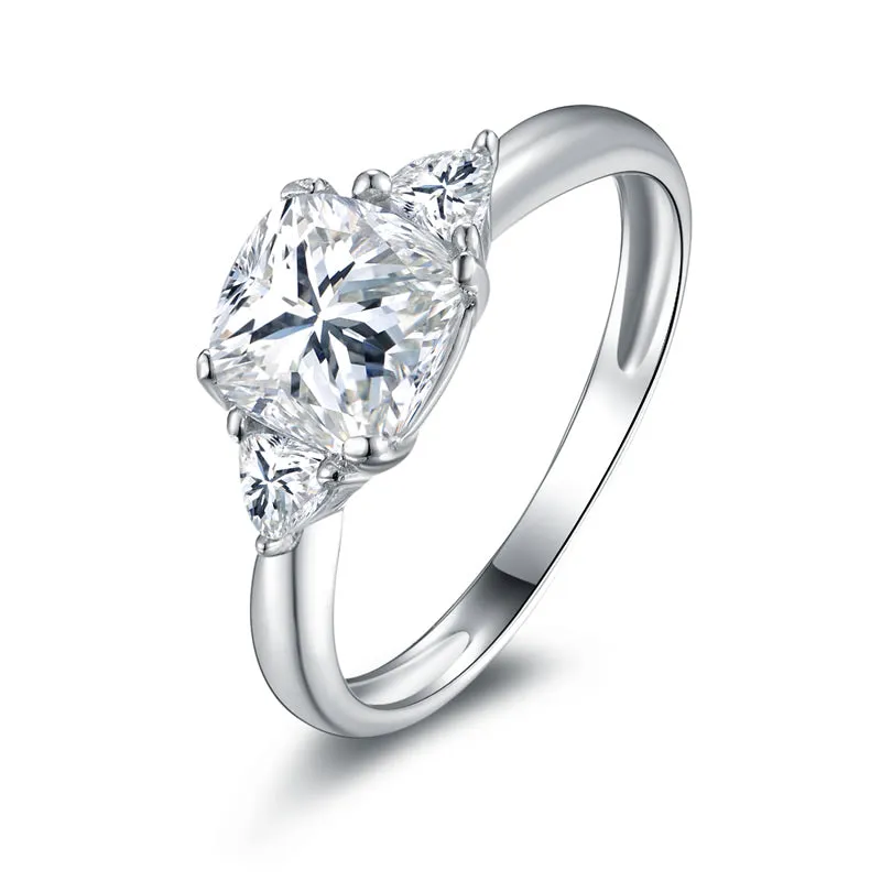 3-Stone Cushion Center Stone Created Diamond Ring